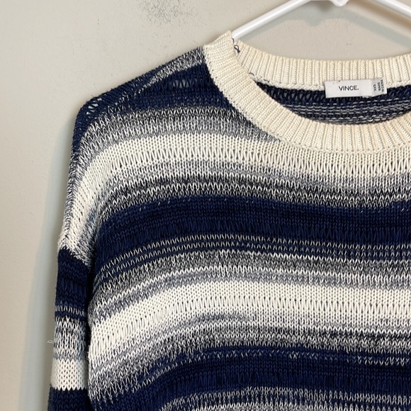 Vince ombré stripe three-quarter sleeve navy and white cotton sweater - Picture 3 of 6